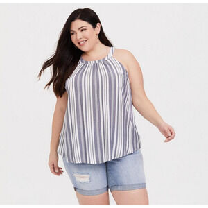 Torrid Rayon Crepe High Neck Tank Blue & White Stripe Blouse 3X